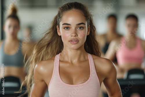 Focused young woman jogging on treadmill in gym, wearing pink sports bra with natural makeup, surrounded by gym-goers, creating a dynamic, fitness-driven atmosphere with copy space.
Free Download Focused young woman jogging on treadmill in gym, wearing pink sports bra with natural makeup, surrounded by gym-goers, creating a dynamic, fitness-driven atmosphere with copy space.
- GFXLoad