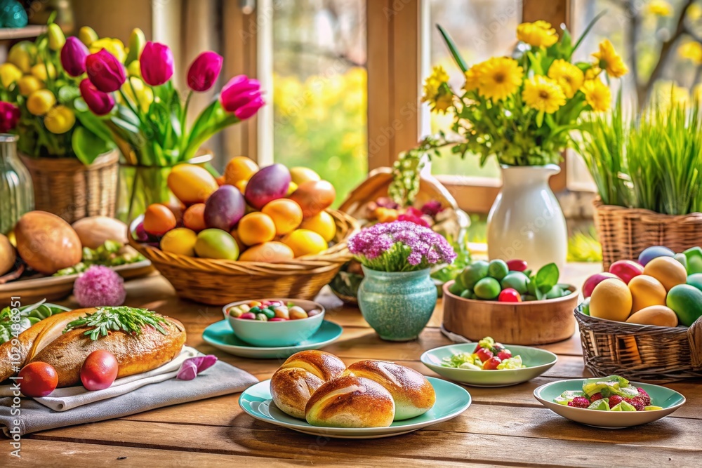 Modern Easter Feast: Colorful Spring Delights and Festive Decorations Modern Easter Feast: Colorful Spring Delights and Festive Decorations