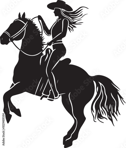 Cowgirl on a Horse Silhouette Vector Illustration