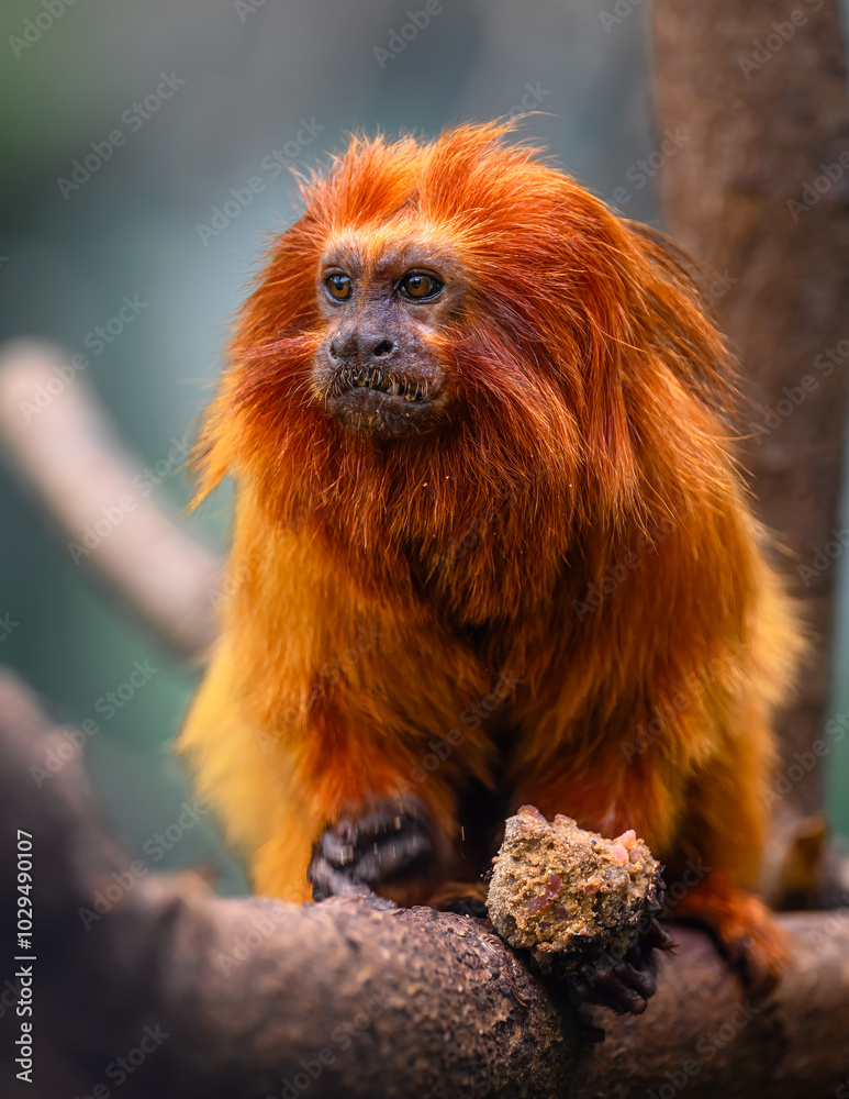 Golden Lion Tamarin (Leontopithecus rosalia) Munching Golden Lion Tamarin (Leontopithecus rosalia) Munching