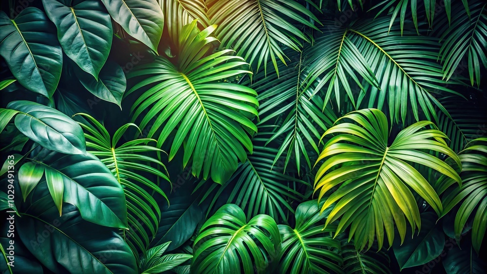 Tropical forest green plants with leaves in a medium shot Tropical forest green plants with leaves in a medium shot