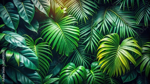 Tropical forest green plants with leaves in a medium shot