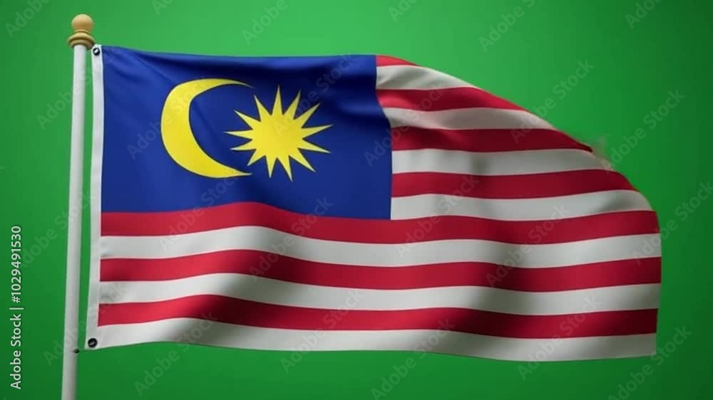 Malaysia flag waving on green screen background Malaysia flag waving on green screen background