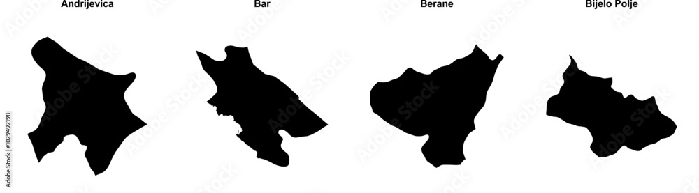 Andrijevica, Bar, Berane, Bijelo Polje outline maps Andrijevica, Bar, Berane, Bijelo Polje outline maps