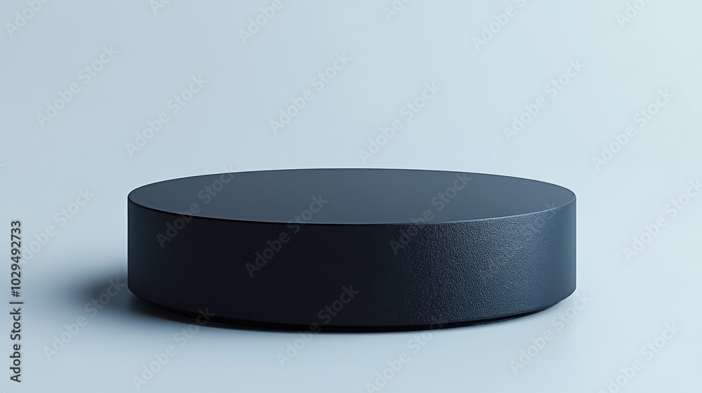 A minimalistic black circular object on a light blue background, emphasizing simplicity.