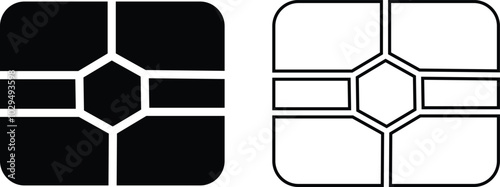 EMV chip icon set. Line, glyph and filled outline, mobile telephone Microchip for bank plastic credit or debit charge or sim card. Digital Nfc technology. Contactless payment at terminals and ATMs.