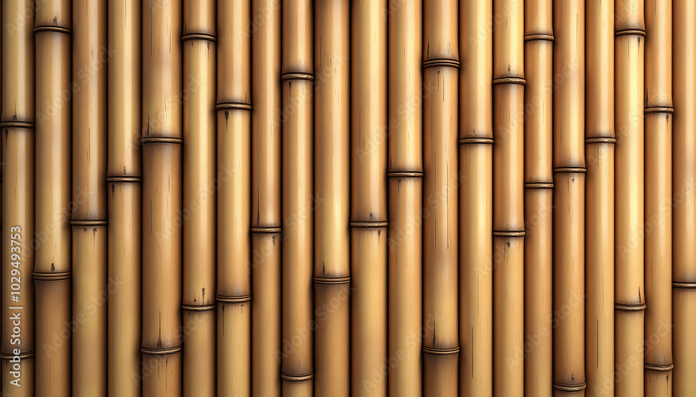 Fototapeta premium Golden bamboo stalks in vertical arrangement illustrating natural geometric patterns