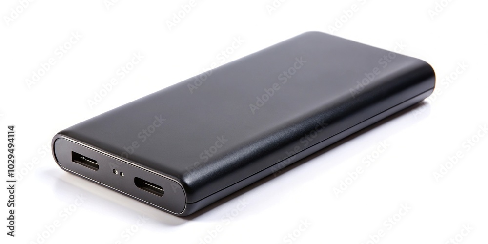 Powerful black power bank on a white background Powerful black power bank on a white background