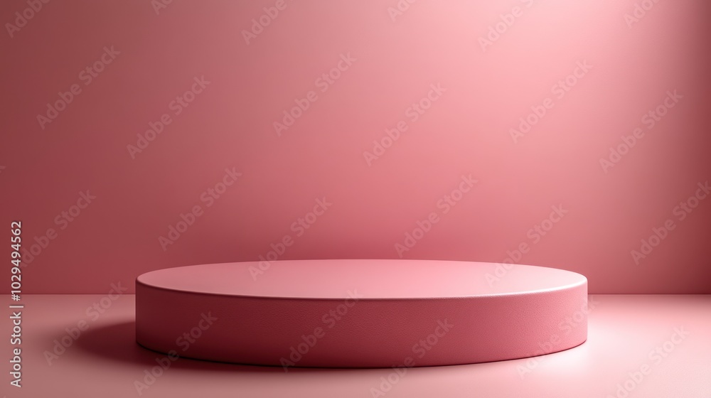 A minimalistic pink platform set against a matching wall, ideal for product displays. A minimalistic pink platform set against a matching wall, ideal for product displays.