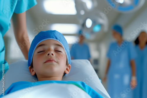 Child Asleep on Hospital Bed Before Surgery