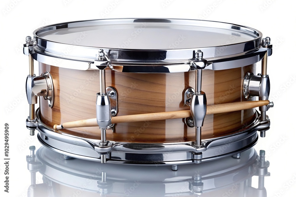 Obraz premium Reflected marching drum and snare isolated on white background