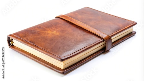 Vintage brown leather notebook isolated on white background