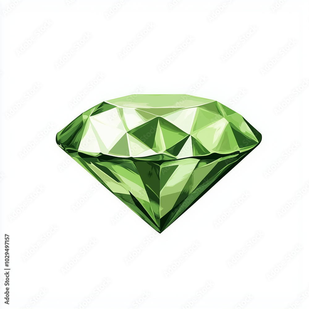 green emerald on a white background