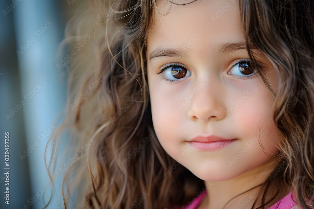 Naklejka premium Close-up portrait of a young girl with curly hair