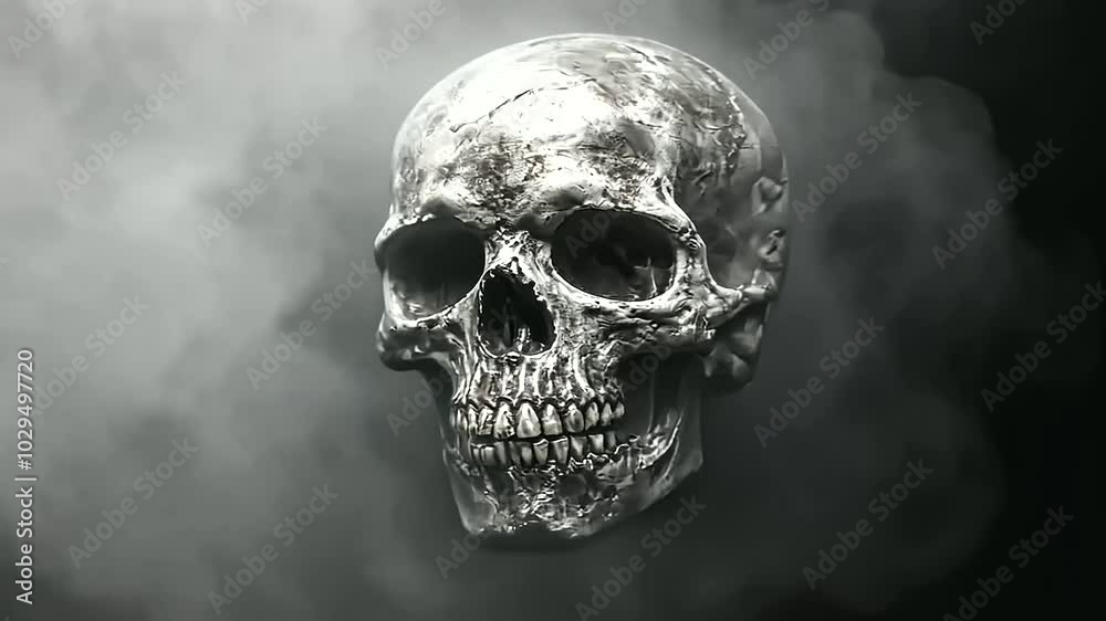 Floating Skull in a Dark Foggy Nightmare A ghostly skull hovers in dense, swirling fog with hollow eyes staring into the void. The black, mist-filled Floating Skull in a Dark Foggy Nightmare A ghostly skull hovers in dense, swirling fog with hollow eyes staring into the void. The black, mist-filled