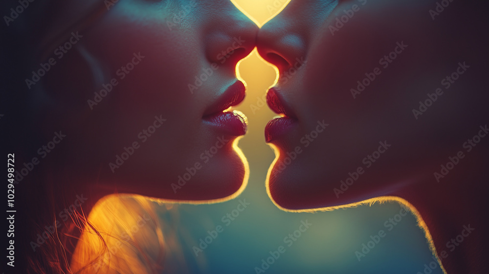 Intimate Close-up of Couple About to Kiss in Dramatic Lighting Intimate Close-up of Couple About to Kiss in Dramatic Lighting