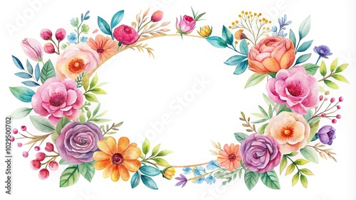 Watercolor flower round decoration on white background
