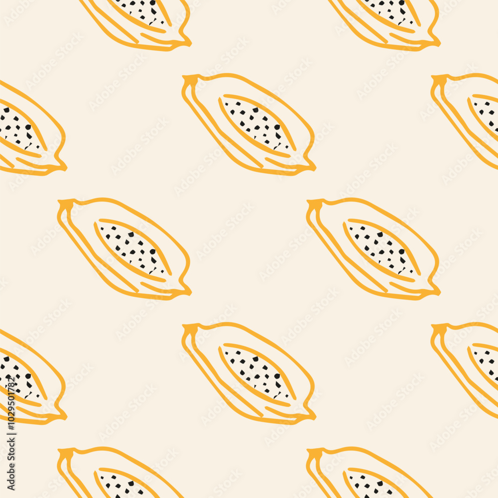 Seamless abstract pattern of chubby papaya. Hand drawn illustration in trendy outline style. Vector decorative background, good for fabric, print and wallpaper Seamless abstract pattern of chubby papaya. Hand drawn illustration in trendy outline style. Vector decorative background, good for fabric, print and wallpaper