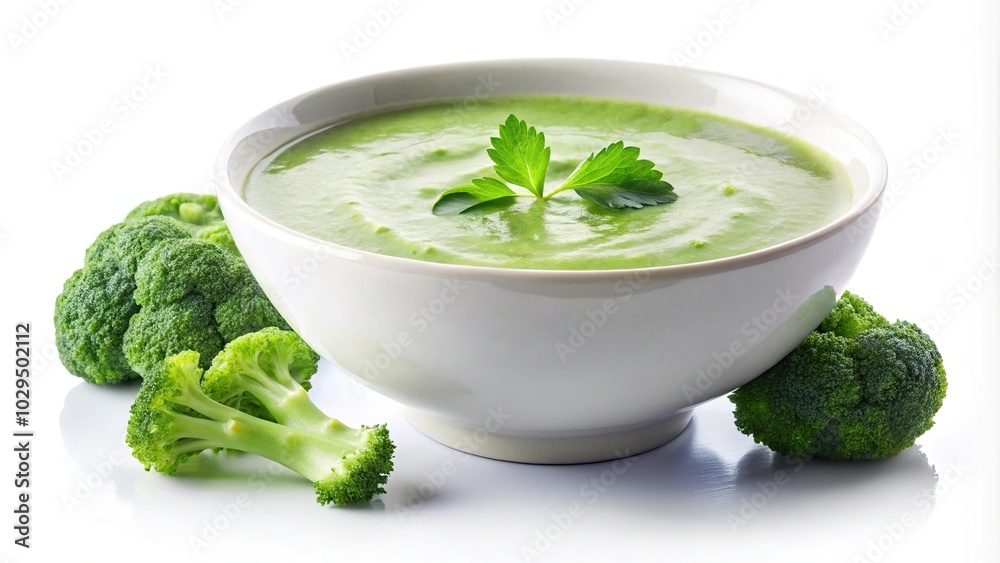 watercolor painting of broccoli soup in white bowl watercolor painting of broccoli soup in white bowl