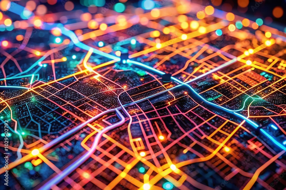Neon City Map - A Macro Perspective of Urban Landscapes with Vibrant Colors Neon City Map - A Macro Perspective of Urban Landscapes with Vibrant Colors