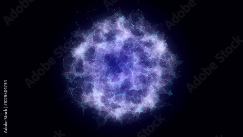 Blue sphere consisting of points and lines. Modern wireframe elements. Technology grid sphere. 3d rendering.