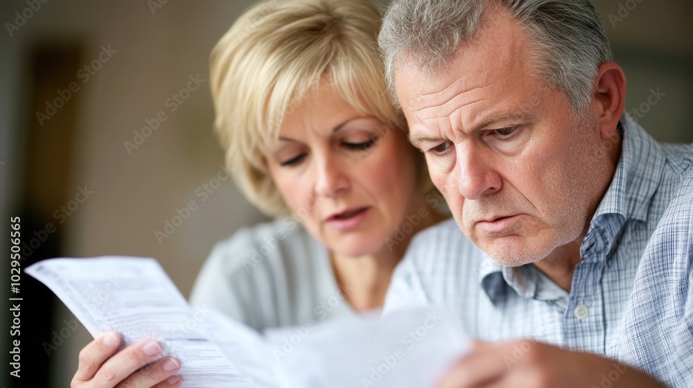 Concerned couple reviewing financial documents Concerned couple reviewing financial documents