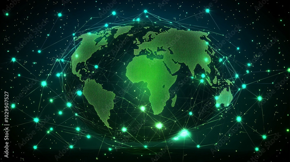 A Green Globe Illuminated by Bright Stars and Lines of Connection A Green Globe Illuminated by Bright Stars and Lines of Connection