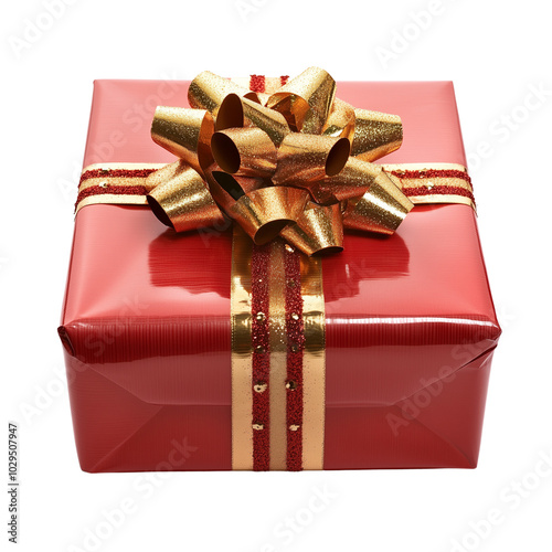 Christmas gift with a lavish bow and ribbon isolated on transparent background (5)