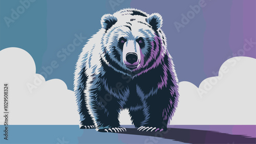 Bear against an isolated background, with its impressive features and large body prominently displayed in a minimalistic environment.