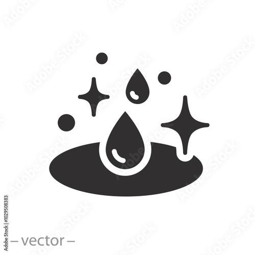 antiseptic processing surface, easy cleaner liquid icon, detergent or gel drop, clean and shine concept, flat vector illustration