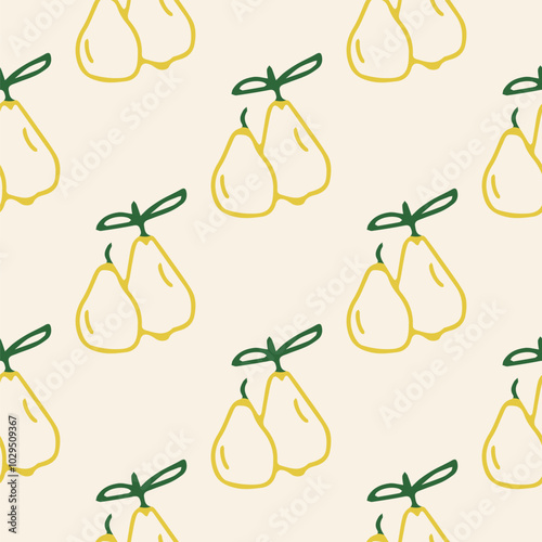 pears seamless pattern of doodle outline. Hand drawn background for Autumn harvest holiday, Thanksgiving, Halloween, seasonal, textile, scrapbooking, paper crafts.