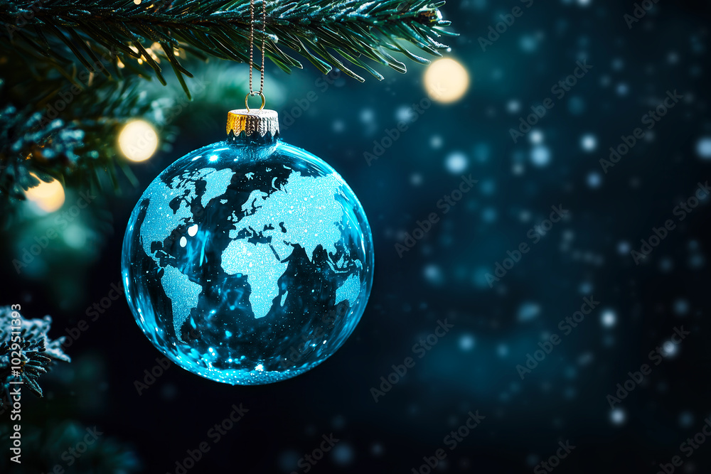 Christmas World Map Globe Ornament Ball in Blue Colors Christmas World Map Globe Ornament Ball in Blue Colors