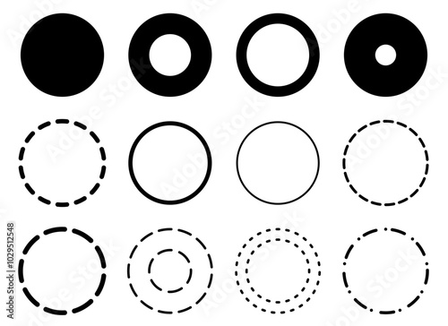 Konstfotografi Collection of black vector circles in various styles and shapes - Set of isolate