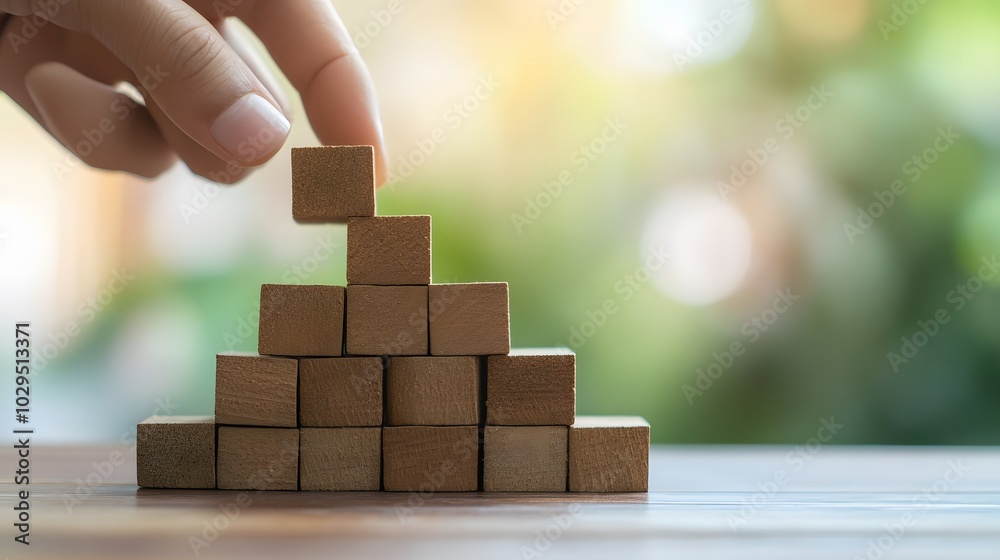 Hand stack woods block step on table with icon business strategy and Action plan. business investment and development concept.
Hand stack woods block step on table with icon business strategy and Action plan. business investment and development concept.