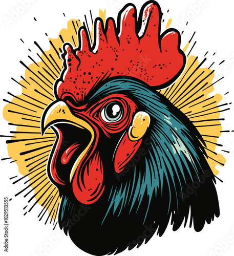 Crowing Rooster Vector Illustration