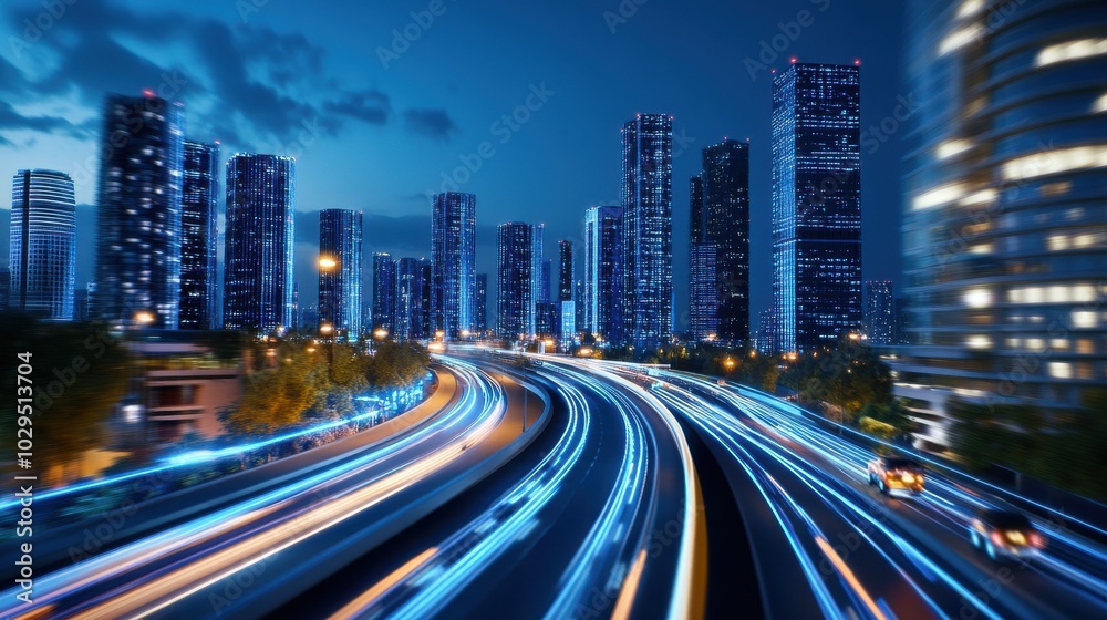 Fototapeta premium Futuristic Smart City with AI Integration at Night