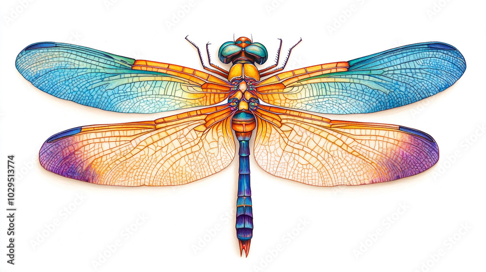 Colorful Dragonfly with Detailed Wings Illustration Colorful Dragonfly with Detailed Wings Illustration