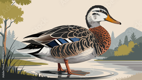 Duck against an isolated background, showcasing its detailed feathers and unique features in a simple, uncluttered environment.