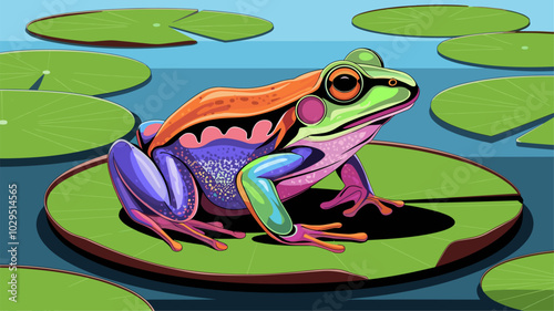 Frog against an isolated background, showcasing its detailed skin and vibrant hues in a simple, uncluttered environment.
