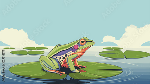 Frog against an isolated background, showcasing its detailed skin and vibrant hues in a simple, uncluttered environment.