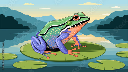 Frog against an isolated background, showcasing its detailed skin and vibrant hues in a simple, uncluttered environment.