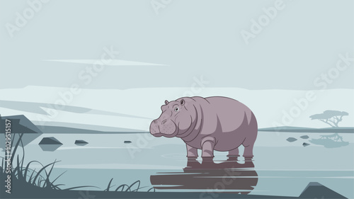 Hippopotamus against an isolated background, with its detailed features and large body prominently displayed in a minimalistic environment.