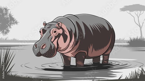 Hippopotamus against an isolated background, with its detailed features and large body prominently displayed in a minimalistic environment.