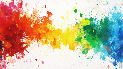 Vibrant Abstract Brush Strokes with Splatter Effects on White Canvas: High-Resolution Design for Creative Education and Art Supplies, Featuring Textured Details and Negative Space.