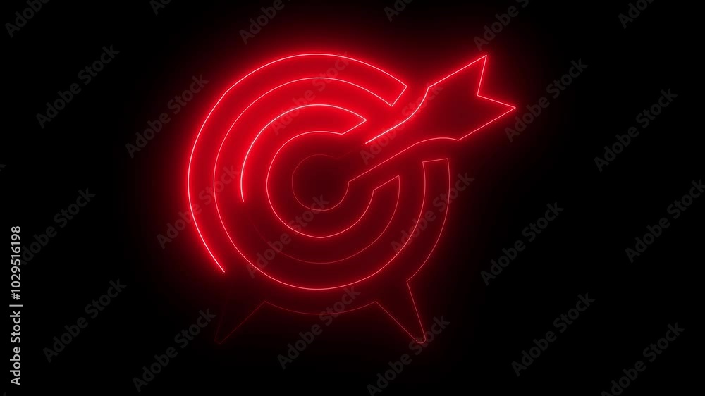 Target arrow animation by red neon on black background.