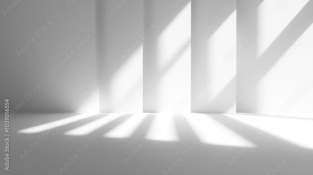 Minimalist White Room with Light Streaks and Shadows Minimalist White Room with Light Streaks and Shadows