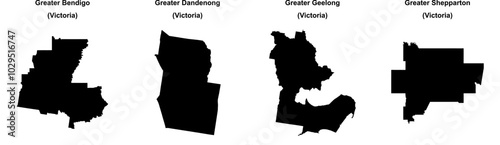 Greater Bendigo, Greater Dandenong, Greater Geelong, Greater Shepparton outline maps