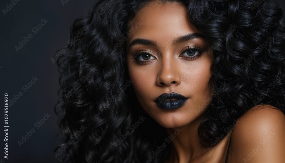 A striking portrait of a woman with voluminous curly hair and bold black lipstick, exuding confidence and beauty against a dark background. Perfect for fashion and elegance themes.
A striking portrait of a woman with voluminous curly hair and bold black lipstick, exuding confidence and beauty against a dark background. Perfect for fashion and elegance themes.