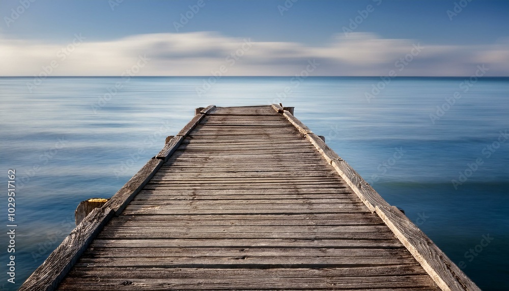 Obraz premium An isolated view of the end of a weathered pier, with the soft texture of the aged wood cont