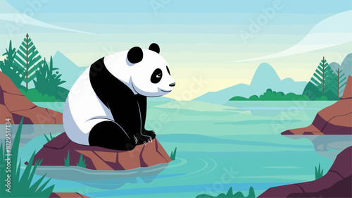 Panda against an isolated background, showcasing its unique appearance and detailed fur in a simple, uncluttered environment.